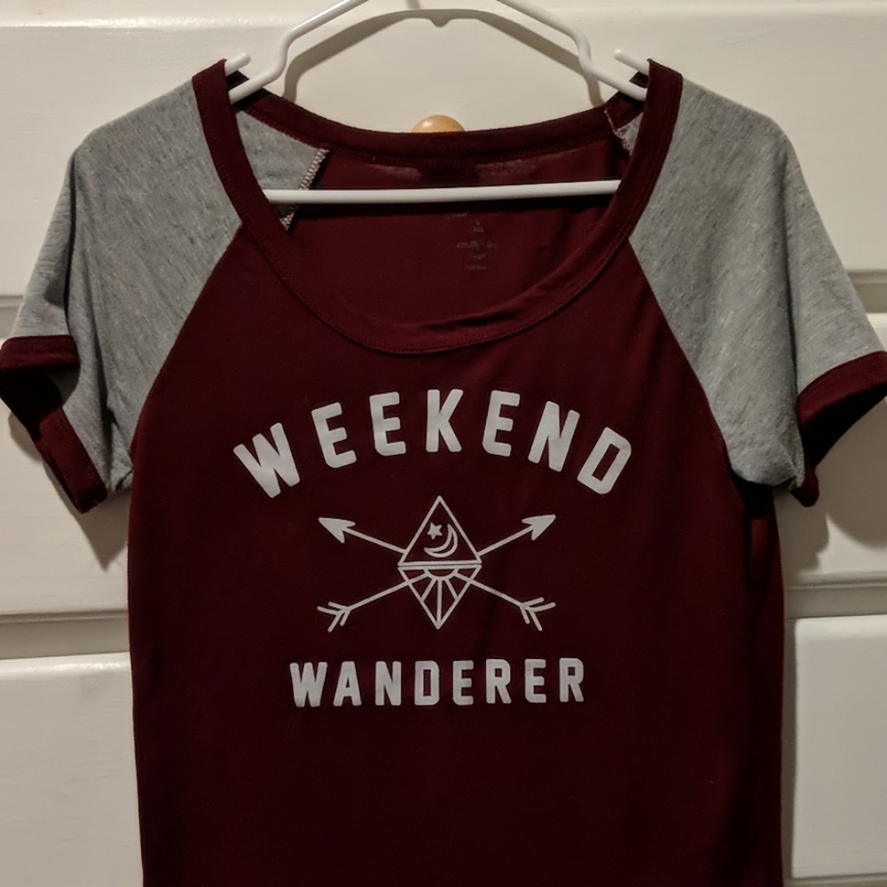 A grey and Maroon U cut Tee shirt